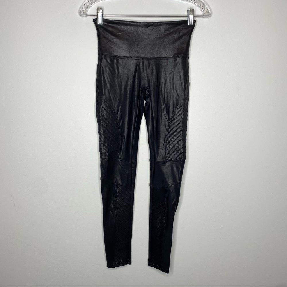 Spanx Black Faux Leather Moto Leggings